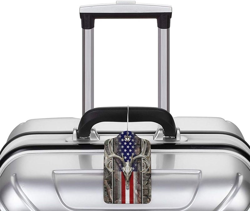 GACCAP 2 Pack Luggage Tags for Suitcase, Privacy Cover ID Label with Stainless Steel and Address Card for Travel Bag Backpack Cruise Ship Tag Women Men - Camo Deer Skull Americang Flag Camouflage - Image 5